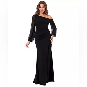 Betsy‎ & Adam Women's One-Shoulder Sheer-Sleeve Black Dress Size 6